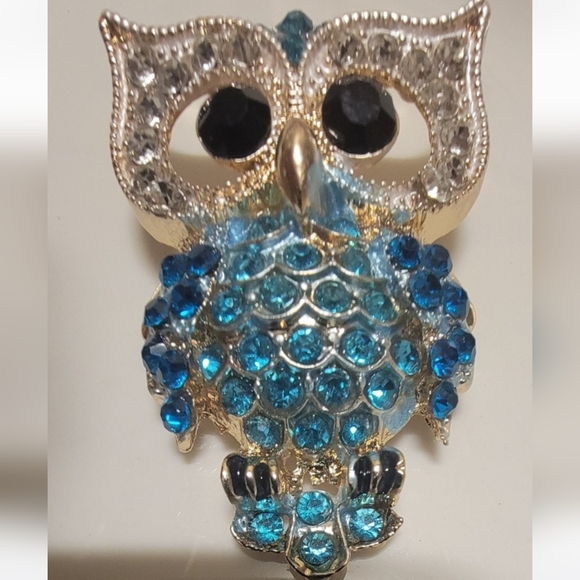 unknown Jewelry - Blue Rhinestone Owl Brooch and Pendant.  2 in 1. NWT*